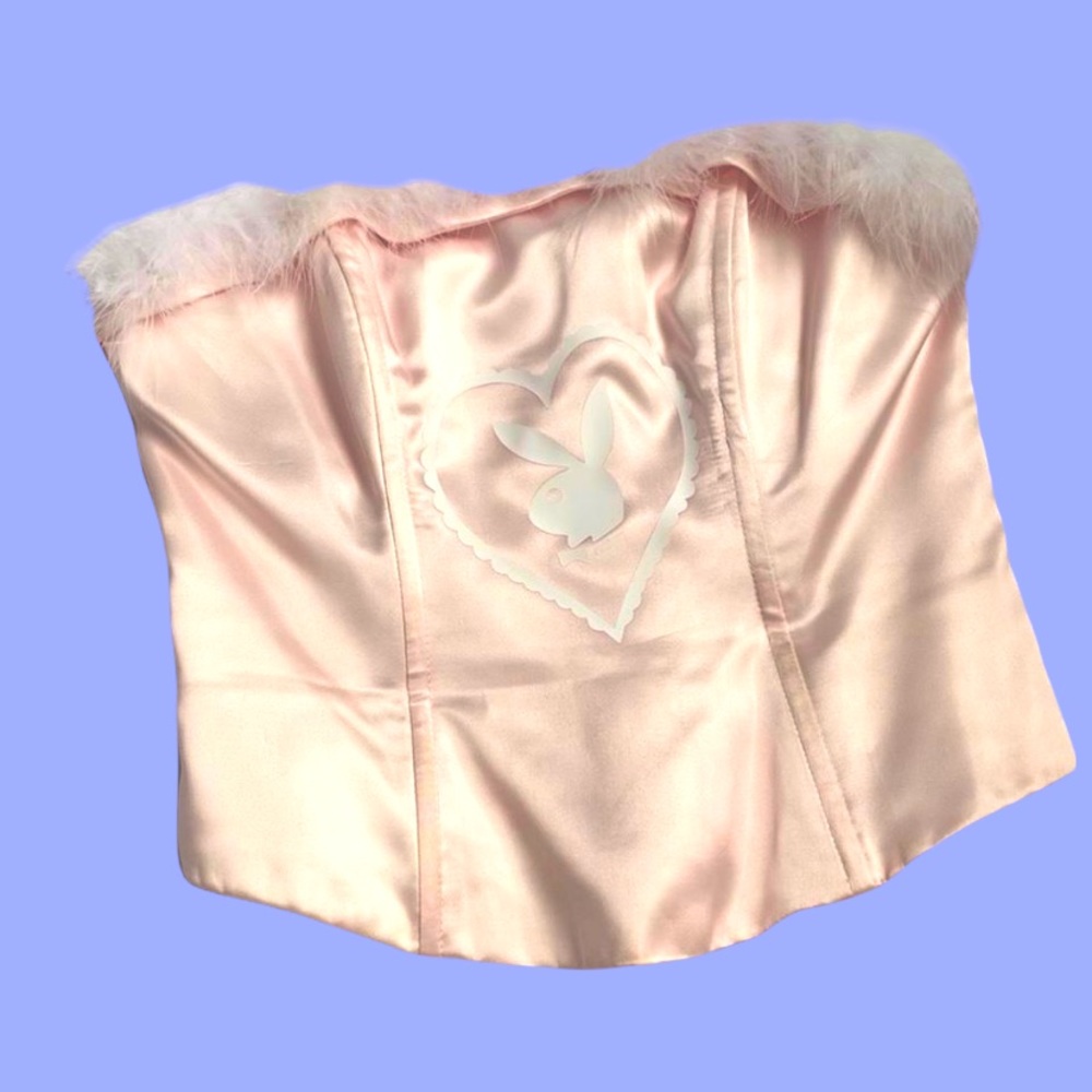 Baby pink fur trimmed Playboy boned corset